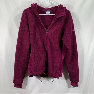 Columbia Women’s Size XL with attached hood Zip Up. Maroon